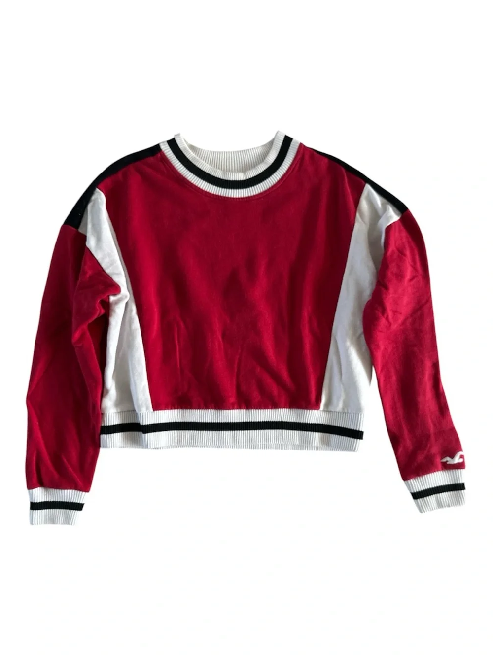 Hollister Colorblock Cropped Sweatshirt Red White Black XS